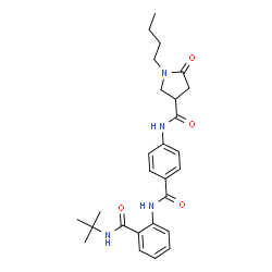 ChemSpider 2D Image | 1-Butyl-N-[4-({2-[(2-methyl-2-propanyl)carbamoyl]phenyl}carbamoyl)phenyl]-5-oxo-3-pyrrolidinecarboxamide | C27H34N4O4