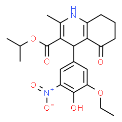 ChemSpider 2D Image | Isopropyl 4-(3-ethoxy-4-hydroxy-5-nitrophenyl)-2-methyl-5-oxo-1,4,5,6,7,8-hexahydro-3-quinolinecarboxylate | C22H26N2O7