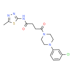 ChemSpider 2D Image | 4-[4-(3-Chlorophenyl)-1-piperazinyl]-N-(5-methyl-1,3,4-thiadiazol-2-yl)-4-oxobutanamide | C17H20ClN5O2S