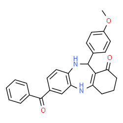 ChemSpider 2D Image | 7-Benzoyl-11-(4-methoxyphenyl)-2,3,4,5,10,11-hexahydro-1H-dibenzo[b,e][1,4]diazepin-1-one | C27H24N2O3