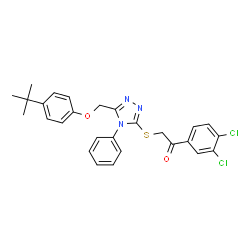 ChemSpider 2D Image | 1-(3,4-Dichlorophenyl)-2-[(5-{[4-(2-methyl-2-propanyl)phenoxy]methyl}-4-phenyl-4H-1,2,4-triazol-3-yl)sulfanyl]ethanone | C27H25Cl2N3O2S