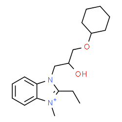 ChemSpider 2D Image | 1-[3-(Cyclohexyloxy)-2-hydroxypropyl]-2-ethyl-3-methyl-1H-benzimidazol-3-ium | C19H29N2O2
