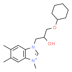 ChemSpider 2D Image | 3-(3-Cyclohexyloxy-2-hydroxy-propyl)-1,5,6-trimethyl-3H-benzoimidazol-1-ium | C19H29N2O2