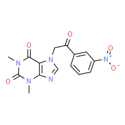 ChemSpider 2D Image | 1,3-Dimethyl-7-[2-(3-nitrophenyl)-2-oxoethyl]-3,7-dihydro-1H-purine-2,6-dione | C15H13N5O5