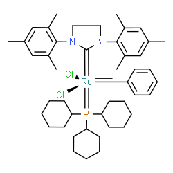 ChemSpider 2D Image | Benzylidene(dichloro)(1,3-dimesityl-2-imidazolidinylidene)(tricyclohexylphosphoranylidene)ruthenium | C46H65Cl2N2PRu