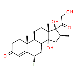 ChemSpider 2D Image | (6alpha,16alpha)-6-Fluoro-14,17,21-trihydroxy-16-methylpregn-4-ene-3,20-dione | C22H31FO5