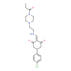 ChemSpider 2D Image | 5-(4-chlorophenyl)-2-((2-(4-propionylpiperazin-1-yl)ethylamino)methylene)cyclohexane-1,3-dione | C22H28ClN3O3