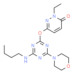 ChemSpider 2D Image | 6-{[4-(Butylamino)-6-(4-morpholinyl)-1,3,5-triazin-2-yl]oxy}-2-ethyl-3(2H)-pyridazinone | C17H25N7O3