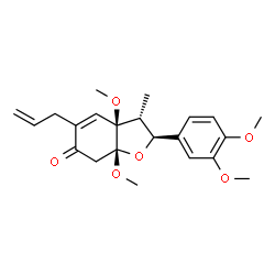 ChemSpider 2D Image | (2S,3R,3aS,7aR)-5-Allyl-2-(3,4-dimethoxyphenyl)-3a,7a-dimethoxy-3-methyl-3,3a,7,7a-tetrahydro-1-benzofuran-6(2H)-one | C22H28O6