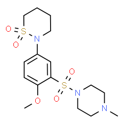 ChemSpider 2D Image | 2-{4-Methoxy-3-[(4-methyl-1-piperazinyl)sulfonyl]phenyl}-1,2-thiazinane 1,1-dioxide | C16H25N3O5S2