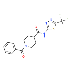 ChemSpider 2D Image | 1-Benzoyl-N-[5-(trifluoromethyl)-1,3,4-thiadiazol-2-yl]-4-piperidinecarboxamide | C16H15F3N4O2S
