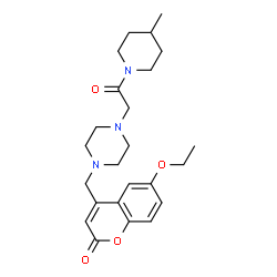 ChemSpider 2D Image | 6-Ethoxy-4-({4-[2-(4-methyl-1-piperidinyl)-2-oxoethyl]-1-piperazinyl}methyl)-2H-chromen-2-one | C24H33N3O4
