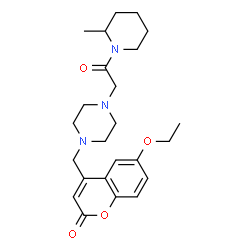 ChemSpider 2D Image | 6-Ethoxy-4-({4-[2-(2-methyl-1-piperidinyl)-2-oxoethyl]-1-piperazinyl}methyl)-2H-chromen-2-one | C24H33N3O4