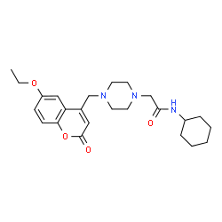 ChemSpider 2D Image | N-Cyclohexyl-2-{4-[(6-ethoxy-2-oxo-2H-chromen-4-yl)methyl]-1-piperazinyl}acetamide | C24H33N3O4