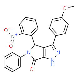ChemSpider 2D Image | 3-(4-Methoxyphenyl)-4-(2-nitrophenyl)-5-phenyl-4,5-dihydropyrrolo[3,4-c]pyrazol-6(1H)-one | C24H18N4O4