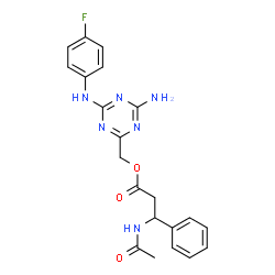 ChemSpider 2D Image | {4-Amino-6-[(4-fluorophenyl)amino]-1,3,5-triazin-2-yl}methyl 3-acetamido-3-phenylpropanoate | C21H21FN6O3
