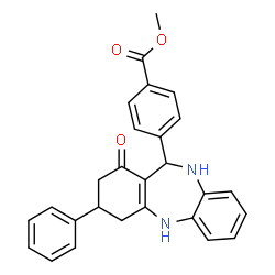 ChemSpider 2D Image | Methyl 4-(1-oxo-3-phenyl-2,3,4,5,10,11-hexahydro-1H-dibenzo[b,e][1,4]diazepin-11-yl)benzoate | C27H24N2O3