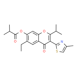 ChemSpider 2D Image | 6-Ethyl-2-isopropyl-3-(4-methyl-1,3-thiazol-2-yl)-4-oxo-4H-chromen-7-yl 2-methylpropanoate | C22H25NO4S
