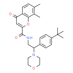 ChemSpider 2D Image | 7,8-Dimethyl-N-{2-[4-(2-methyl-2-propanyl)phenyl]-2-(4-morpholinyl)ethyl}-4-oxo-4H-chromene-2-carboxamide | C28H34N2O4