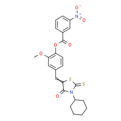 ChemSpider 2D Image | 4-[(3-Cyclohexyl-4-oxo-2-thioxo-1,3-thiazolidin-5-ylidene)methyl]-2-methoxyphenyl 3-nitrobenzoate | C24H22N2O6S2