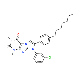 ChemSpider 2D Image | 8-(3-Chlorophenyl)-7-(4-heptylphenyl)-1,3-dimethyl-1H-imidazo[2,1-f]purine-2,4(3H,8H)-dione | C28H30ClN5O2