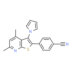 ChemSpider 2D Image | 4-[4,6-Dimethyl-3-(1H-pyrrol-1-yl)thieno[2,3-b]pyridin-2-yl]benzonitrile | C20H15N3S