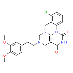 ChemSpider 2D Image | 1-(3-Chloro-2-methylphenyl)-6-[2-(3,4-dimethoxyphenyl)ethyl]-5,6,7,8-tetrahydropyrimido[4,5-d]pyrimidine-2,4(1H,3H)-dione | C23H25ClN4O4