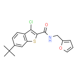 ChemSpider 2D Image | 6-tert-Butyl-3-chloro-N-(2-furylmethyl)-1-benzothiophene-2-carboxamide | C18H18ClNO2S