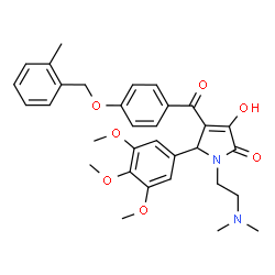 ChemSpider 2D Image | 1-[2-(Dimethylamino)ethyl]-3-hydroxy-4-{4-[(2-methylbenzyl)oxy]benzoyl}-5-(3,4,5-trimethoxyphenyl)-1,5-dihydro-2H-pyrrol-2-one | C32H36N2O7