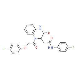 ChemSpider 2D Image | 2-{1-[(4-Fluorophenoxy)acetyl]-3-oxo-1,2,3,4-tetrahydro-2-quinoxalinyl}-N-(4-fluorophenyl)acetamide | C24H19F2N3O4