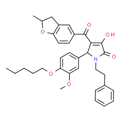 ChemSpider 2D Image | 3-Hydroxy-5-[3-methoxy-4-(pentyloxy)phenyl]-4-[(2-methyl-2,3-dihydro-1-benzofuran-5-yl)carbonyl]-1-(2-phenylethyl)-1,5-dihydro-2H-pyrrol-2-one | C34H37NO6