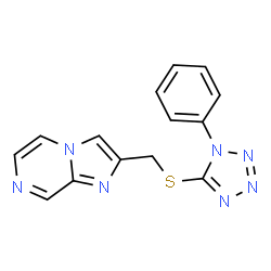ChemSpider 2D Image | 2-{[(1-Phenyl-1H-tetrazol-5-yl)sulfanyl]methyl}imidazo[1,2-a]pyrazine | C14H11N7S