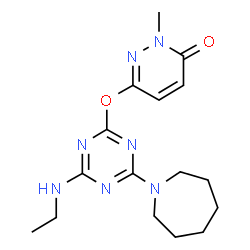 ChemSpider 2D Image | 6-{[4-(1-Azepanyl)-6-(ethylamino)-1,3,5-triazin-2-yl]oxy}-2-methyl-3(2H)-pyridazinone | C16H23N7O2