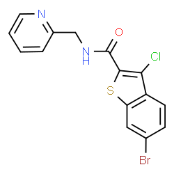 ChemSpider 2D Image | 6-Bromo-3-chloro-N-(2-pyridinylmethyl)-1-benzothiophene-2-carboxamide | C15H10BrClN2OS