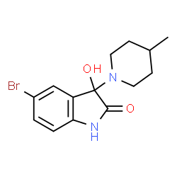 ChemSpider 2D Image | 5-bromo-3-hydroxy-3-(4-methyl-1-piperidinyl)-1H-indol-2-one | C14H17BrN2O2