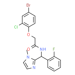 ChemSpider 2D Image | 2-(4-Bromo-2-chlorophenoxy)-N-[(2-fluorophenyl)(1-methyl-1H-imidazol-2-yl)methyl]acetamide | C19H16BrClFN3O2