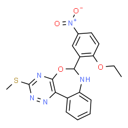 ChemSpider 2D Image | 6-(2-Ethoxy-5-nitrophenyl)-3-(methylsulfanyl)-6,7-dihydro[1,2,4]triazino[5,6-d][3,1]benzoxazepine | C19H17N5O4S