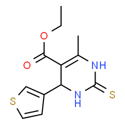 ChemSpider 2D Image | Ethyl 6-methyl-4-(3-thienyl)-2-thioxo-1,2,3,4-tetrahydro-5-pyrimidinecarboxylate | C12H14N2O2S2