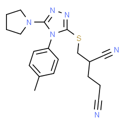 ChemSpider 2D Image | 2-({[4-(4-Methylphenyl)-5-(1-pyrrolidinyl)-4H-1,2,4-triazol-3-yl]sulfanyl}methyl)pentanedinitrile | C19H22N6S