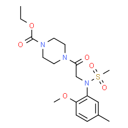 ChemSpider 2D Image | Ethyl 4-[N-(2-methoxy-5-methylphenyl)-N-(methylsulfonyl)glycyl]-1-piperazinecarboxylate | C18H27N3O6S