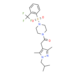 ChemSpider 2D Image | 2-(1-Isobutyl-3,5-dimethyl-1H-pyrazol-4-yl)-1-(4-{[2-(trifluoromethyl)phenyl]sulfonyl}-1-piperazinyl)ethanone | C22H29F3N4O3S