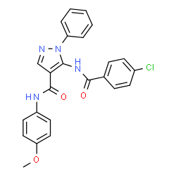 ChemSpider 2D Image | 5-[(4-Chlorobenzoyl)amino]-N-(4-methoxyphenyl)-1-phenyl-1H-pyrazole-4-carboxamide | C24H19ClN4O3