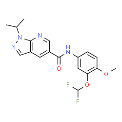 ChemSpider 2D Image | N-[3-(Difluoromethoxy)-4-methoxyphenyl]-1-isopropyl-1H-pyrazolo[3,4-b]pyridine-5-carboxamide | C18H18F2N4O3