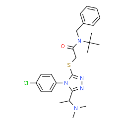 ChemSpider 2D Image | N-Benzyl-2-({4-(4-chlorophenyl)-5-[1-(dimethylamino)ethyl]-4H-1,2,4-triazol-3-yl}sulfanyl)-N-(2-methyl-2-propanyl)acetamide | C25H32ClN5OS