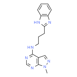 ChemSpider 2D Image | N-[3-(1H-Benzimidazol-2-yl)propyl]-1-methyl-1H-pyrazolo[3,4-d]pyrimidin-4-amine | C16H17N7