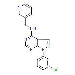ChemSpider 2D Image | 1-(3-chlorophenyl)-N-(pyridin-3-ylmethyl)pyrazolo[3,4-d]pyrimidin-4-amine | C17H13ClN6