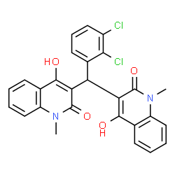 ChemSpider 2D Image | 3,3'-[(2,3-Dichlorophenyl)methylene]bis(4-hydroxy-1-methyl-2(1H)-quinolinone) | C27H20Cl2N2O4
