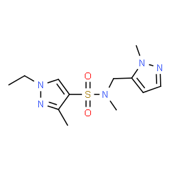 ChemSpider 2D Image | 1-Ethyl-N,3-dimethyl-N-[(1-methyl-1H-pyrazol-5-yl)methyl]-1H-pyrazole-4-sulfonamide | C12H19N5O2S
