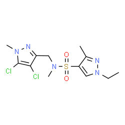 ChemSpider 2D Image | N-[(4,5-Dichloro-1-methyl-1H-pyrazol-3-yl)methyl]-1-ethyl-N,3-dimethyl-1H-pyrazole-4-sulfonamide | C12H17Cl2N5O2S
