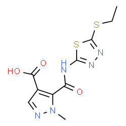 ChemSpider 2D Image | 5-{[5-(Ethylsulfanyl)-1,3,4-thiadiazol-2-yl]carbamoyl}-1-methyl-1H-pyrazole-4-carboxylic acid | C10H11N5O3S2